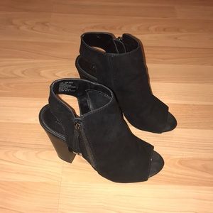 Suede peep toe booties